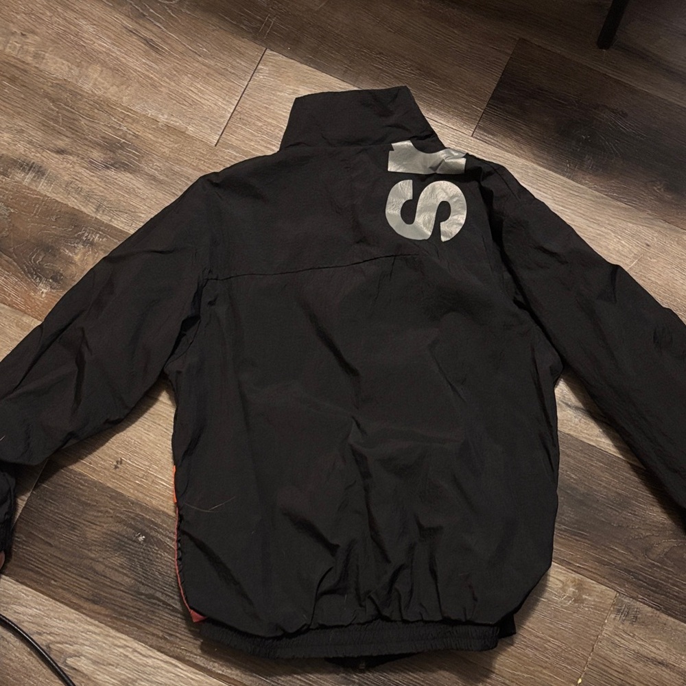 Adidas Women's Black Windbreaker with Red and Orange Accents - Picture 4 of 6